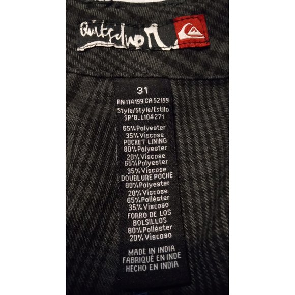 Quiksilver Men's Casual Shorts 31 Gray Plaid Flat Flat Front Measures 32" - Picture 3 of 5